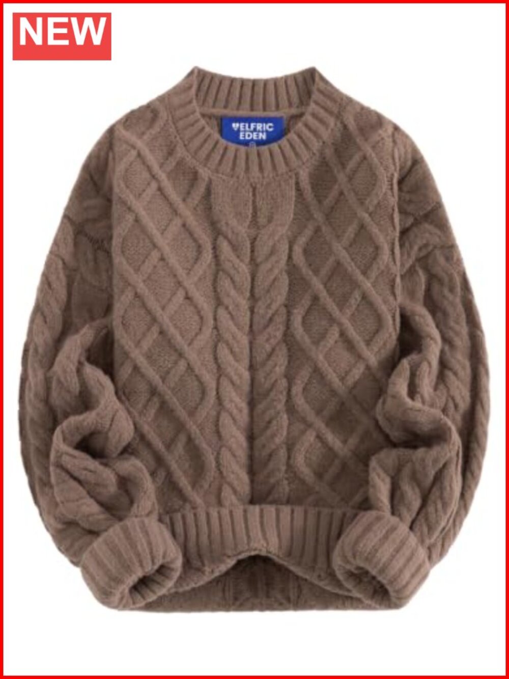 Oversized Cable Knit Sweater Women Crewneck Chunky Pullover